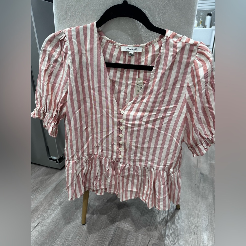 Madewell Striped Peplum Button Blouse NWT